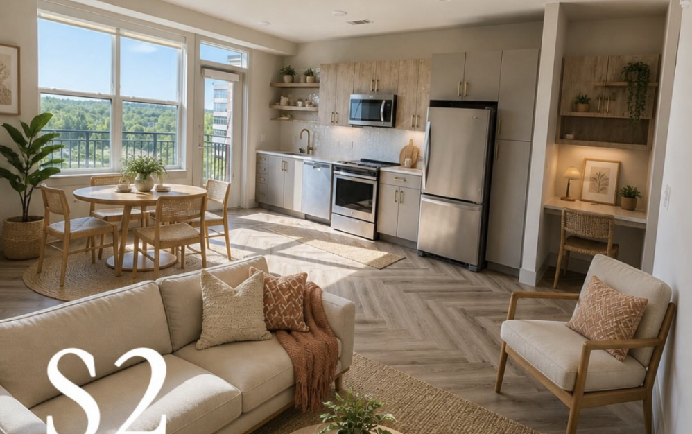Studio floor plan at The Ian with bright windows, modern finishes, open layout, and luxury apartment amenities in Herndon near Reston