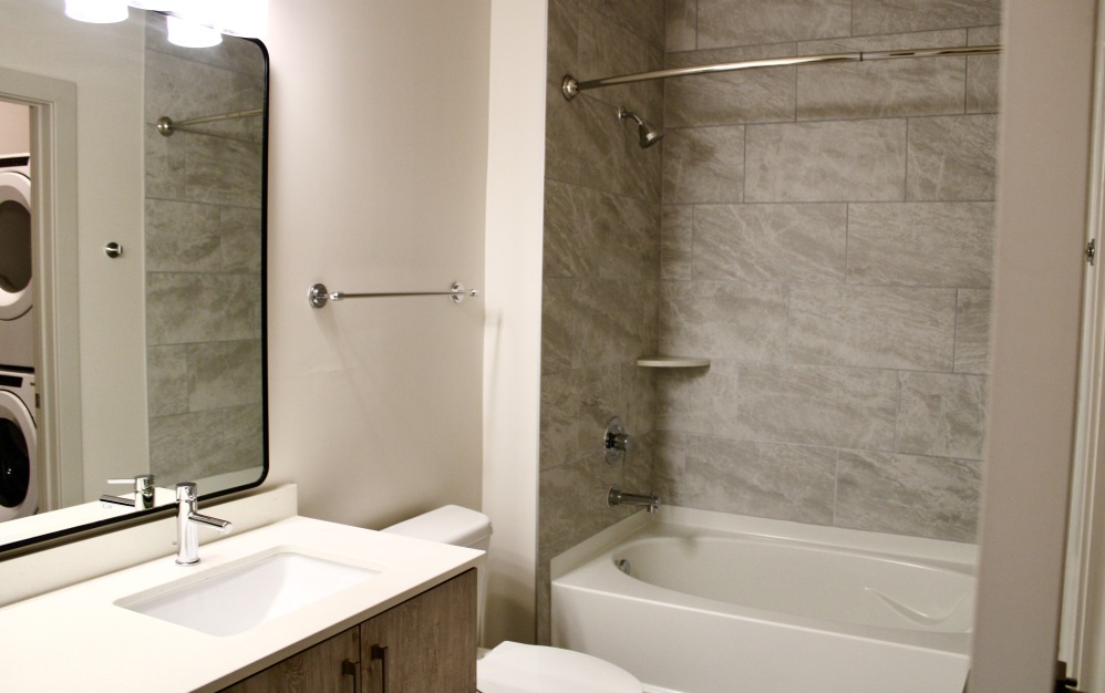 Spa-like bathroom with tile-surrounds and modern fixtures