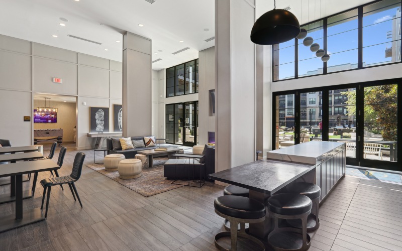 Resident social lounge with demonstration kitchen